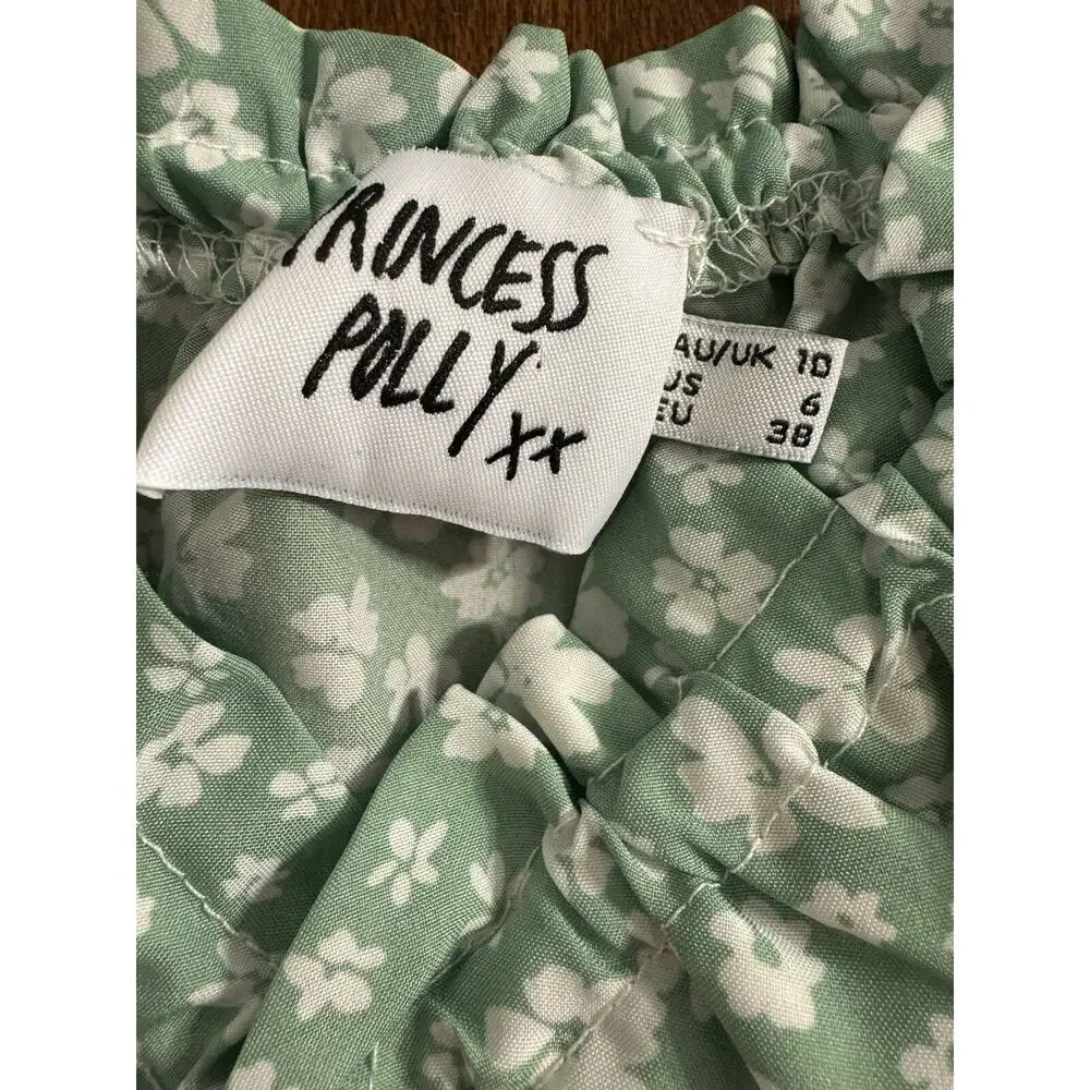 Princess Polly Dress Womens 6 Light Green Milkmaid Tiered Skirt - Picture 2 of 7